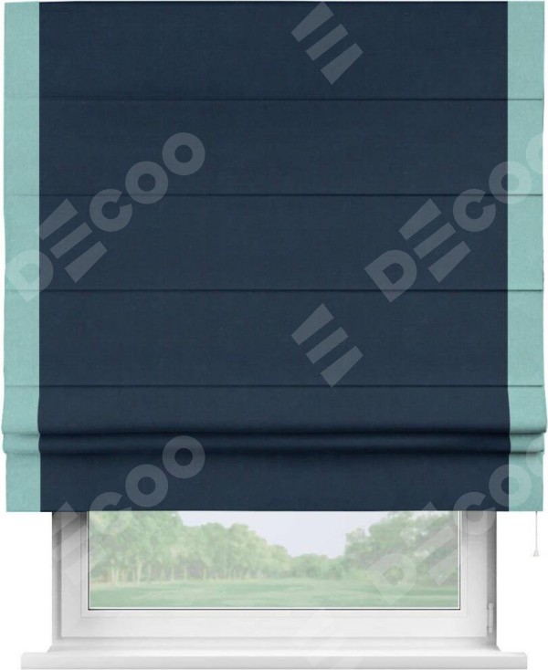 Римская штора «Кортин» с кантом Стрим Дуо, для проема, ткань вельвет темно-синий