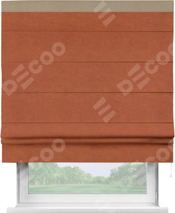 Римская штора «Кортин» с кантом Кинг, для проема, ткань вельвет терракотовый