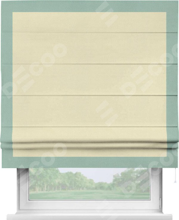 Римская штора «Кортин» с кантом Чесс, для проема, ткань блэкаут однотонный бежевый