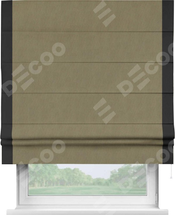Римская штора «Кортин» с кантом Стрим Дуо, для проема, ткань блэкаут однотонный бежево-золотой