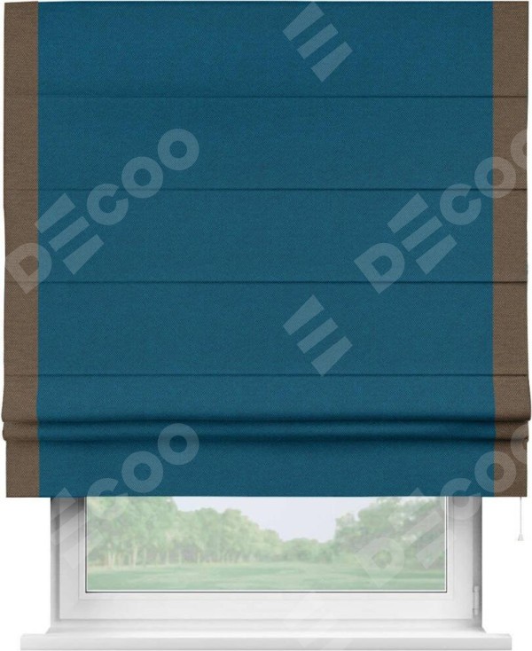 Римская штора «Кортин» с кантом Стрим Дуо, для проема, ткань лён димаут, синий