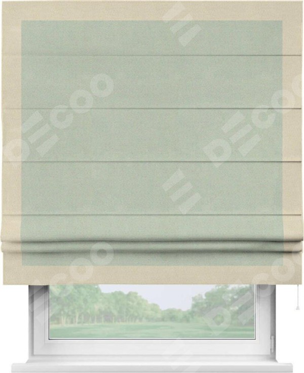 Римская штора «Кортин» с кантом Чесс, для проема, ткань блэкаут однотонный светло-серый