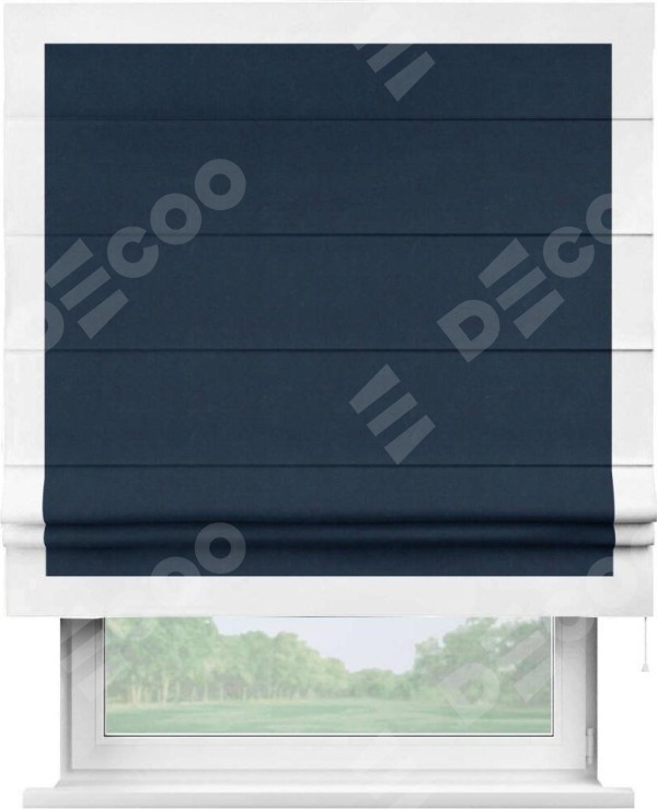 Римская штора «Кортин» с кантом Чесс, для проема, ткань вельвет темно-синий