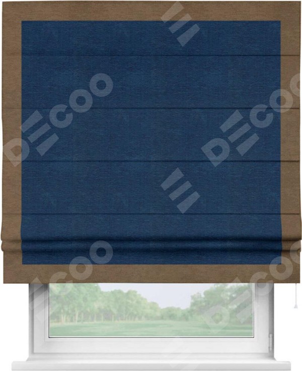 Римская штора «Кортин» с кантом Чесс, для проема, ткань софт однотонный синий