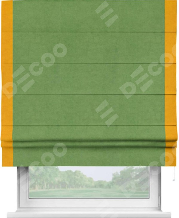 Римская штора «Кортин» с кантом Стрим Дуо, для проема, ткань вельвет салатовый
