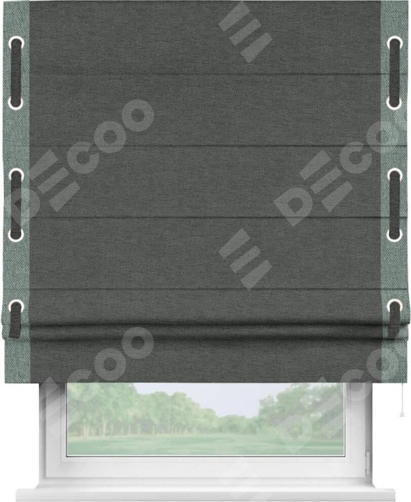 Римская штора «Кортин» с кантом Стрим Дуо (люверсы с пояском), для проема, ткань стиф димаут графит