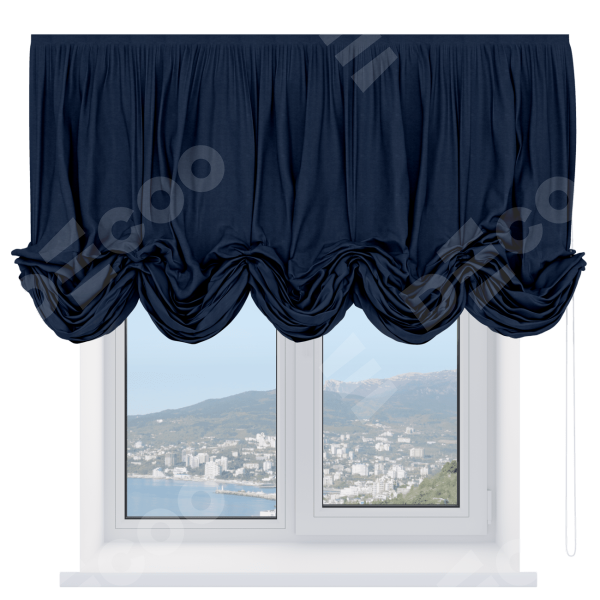 Австрийская штора «Кортин», ткань софт однотонный тёмно-синий