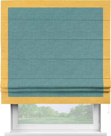 Римская штора «Кортин» с кантом Чесс, для проема, ткань лён бирюза