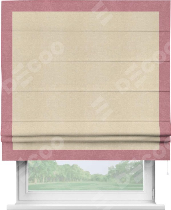 Римская штора «Кортин» с кантом Чесс, для проема, ткань софт однотонный бежевый лайт