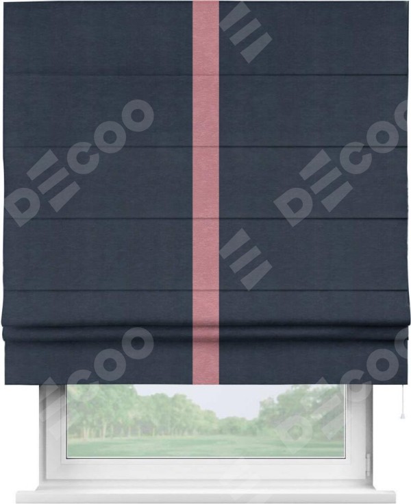 Римская штора «Кортин» с кантом Хайвэй, для проема, ткань софт однотонный тёмно-синий