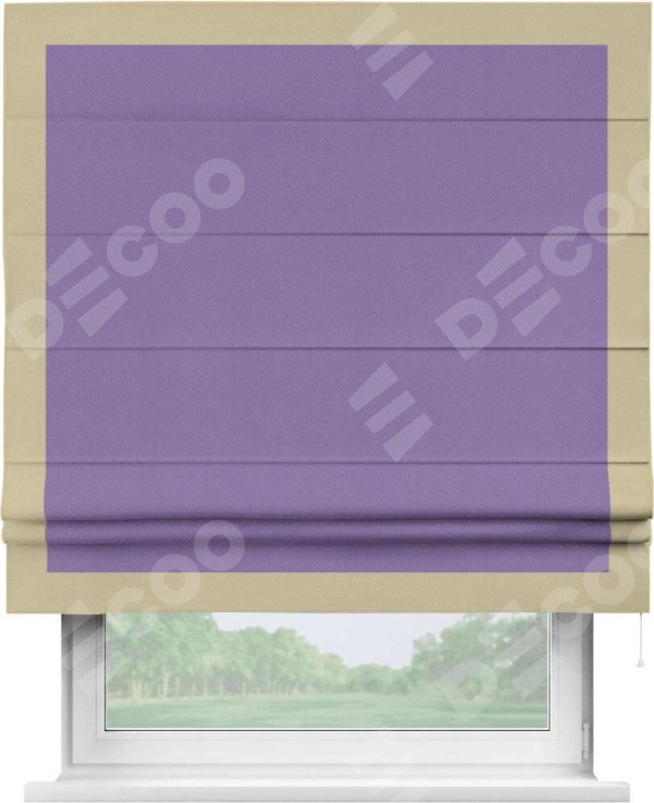 Римская штора «Кортин» с кантом Чесс, для проема, ткань блэкаут однотонный сиреневый