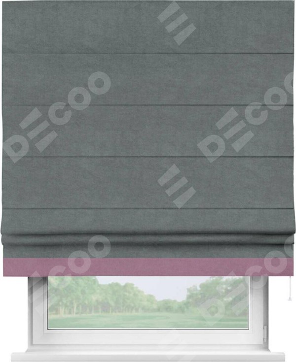 Римская штора «Кортин» с кантом Джестер, для проема, ткань вельвет серый