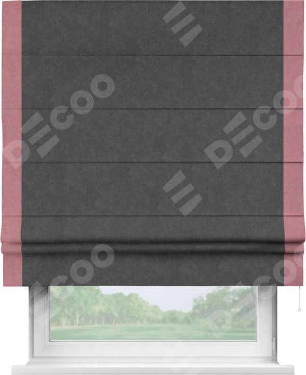 Римская штора «Кортин» с кантом Стрим Дуо, для проема, ткань вельвет цвет тёмно-серый