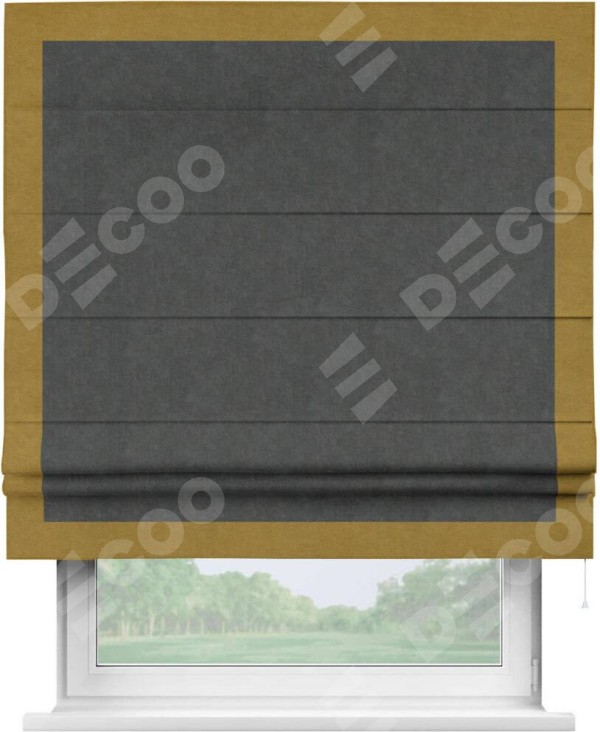 Римская штора «Кортин» с кантом Чесс, для проема, ткань вельвет цвет тёмно-серый