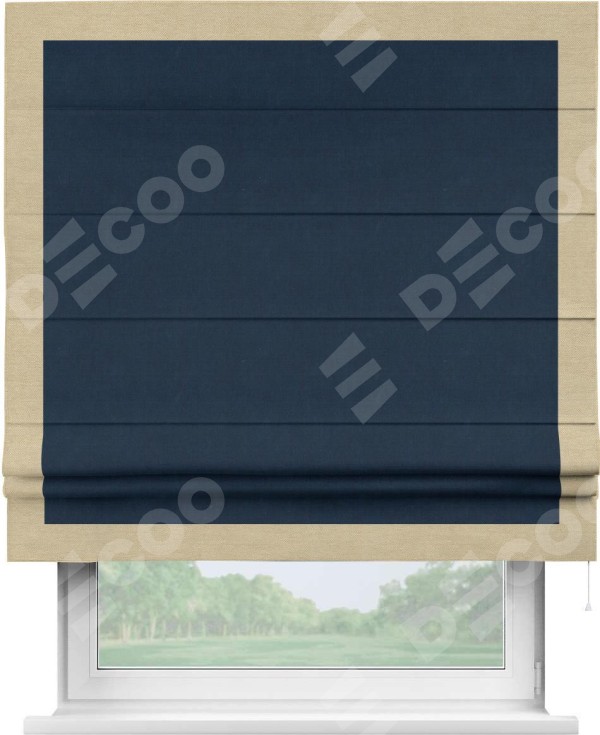 Римская штора «Кортин» с кантом Чесс, для проема, ткань вельвет темно-синий