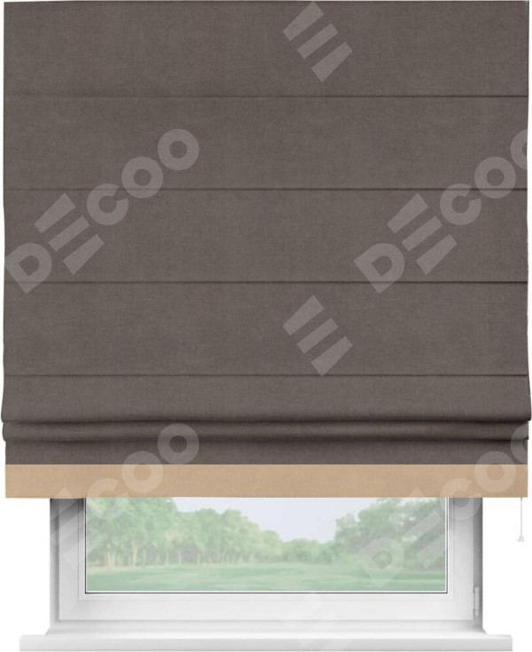 Римская штора «Кортин» с кантом Джестер, для проема, ткань вельвет коричневый