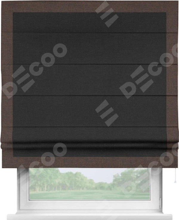 Римская штора «Кортин» с кантом Чесс, для проема, ткань лён черный