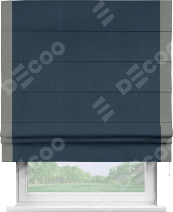 Римская штора «Кортин» с кантом Стрим Дуо, для проема, ткань блэкаут однотонный синий