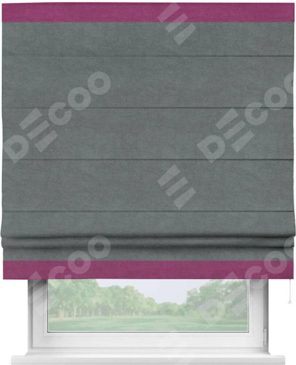 Римская штора «Кортин» с кантом Горизонт, для проема, ткань вельвет серый