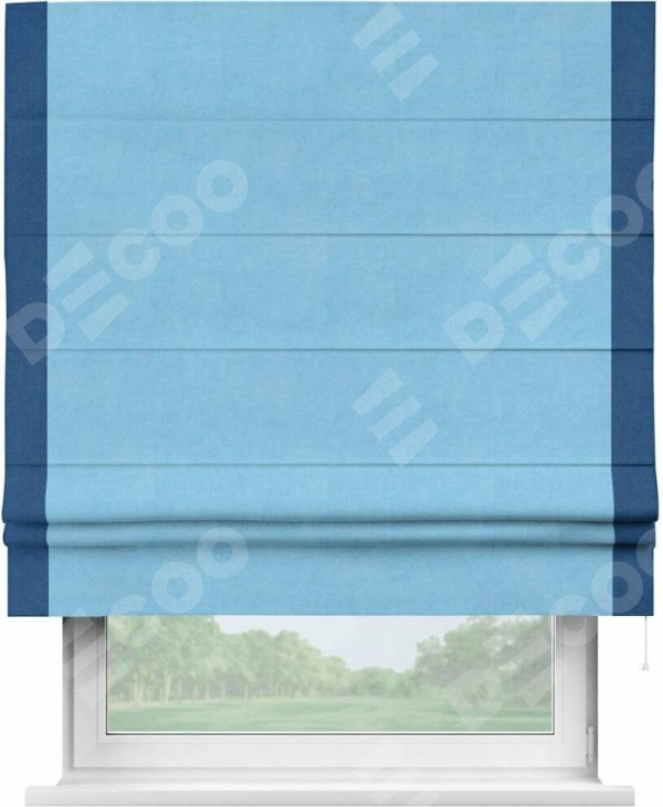 Римская штора «Кортин» с кантом Стрим Дуо, для проема, ткань вельвет голубой