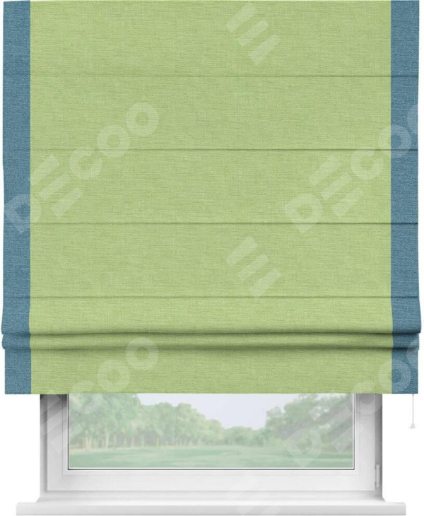 Римская штора «Кортин» с кантом Стрим Дуо, для проема, ткань лён зеленый