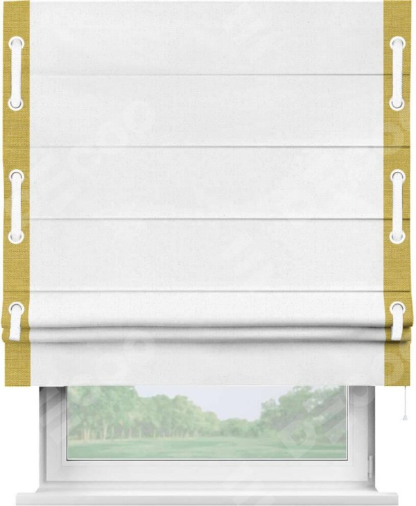 Римская штора «Кортин» с кантом Стрим Дуо (люверсы с пояском), для проема, лён цвет белый