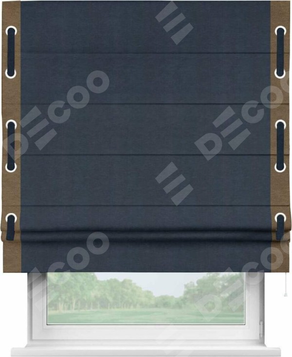 Римская штора «Кортин» с кантом Стрим Дуо (люверсы с пояском), для проема, ткань софт однотонный тёмно-синий