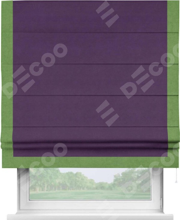 Римская штора «Кортин» с кантом Виктория, для проема, ткань вельвет темно-фиолетовый