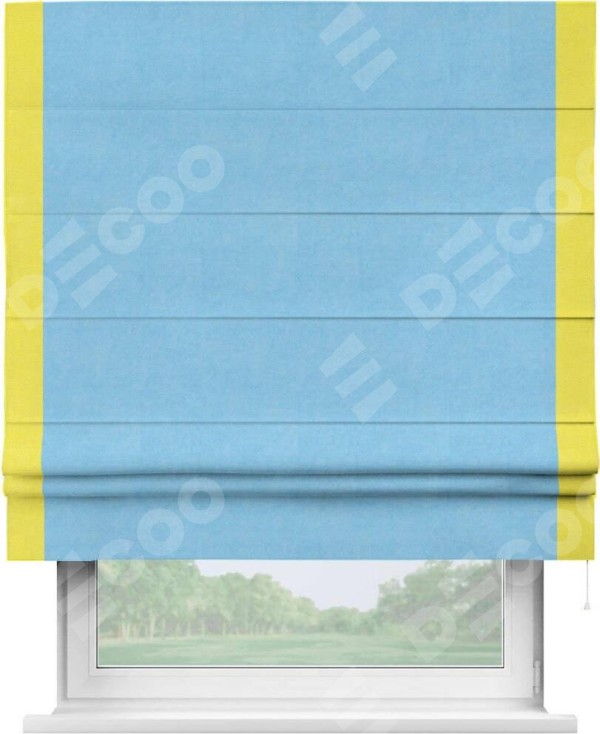 Римская штора «Кортин» с кантом Стрим Дуо, для проема, ткань вельвет голубой