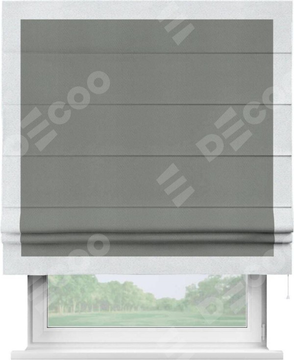 Римская штора «Кортин» с кантом Чесс, для проема, ткань блэкаут однотонный тёмно-серый