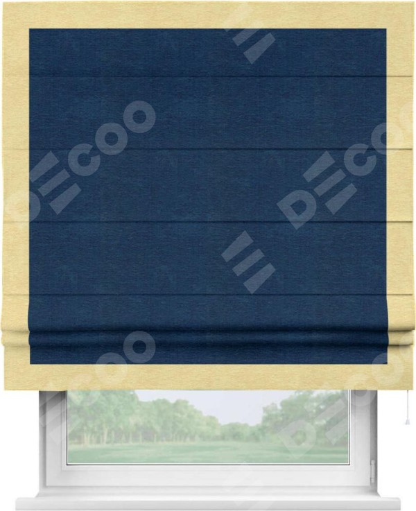 Римская штора «Кортин» с кантом Чесс, для проема, ткань софт однотонный синий