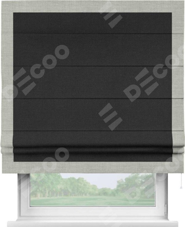Римская штора «Кортин» с кантом Чесс, для проема, ткань лён черный
