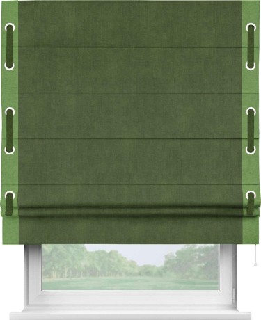 Римская штора «Кортин» с кантом Стрим Дуо (люверсы с пояском), для проема, ткань вельвет тёмно-салатовый