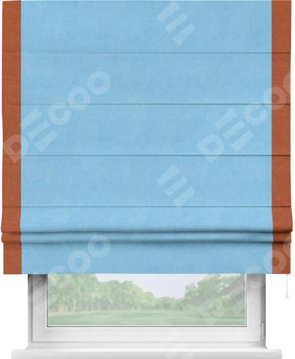 Римская штора «Кортин» с кантом Стрим Дуо, для проема, ткань вельвет голубой