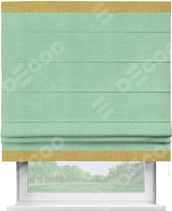 Римская штора «Кортин» с кантом Горизонт, для проема, ткань лён светло-бирюзовый