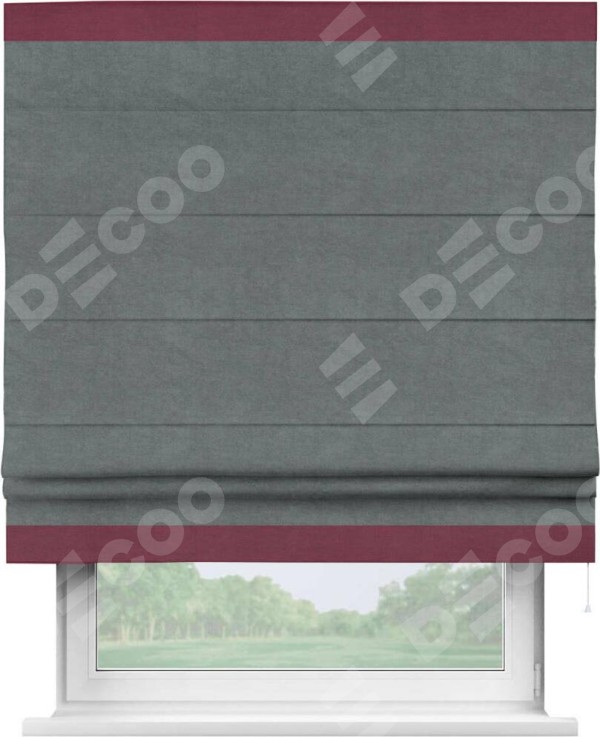 Римская штора «Кортин» с кантом Горизонт, для проема, ткань вельвет серый