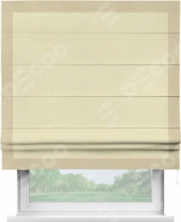 Римская штора «Кортин» с кантом Чесс, для проема, ткань блэкаут однотонный бежевый