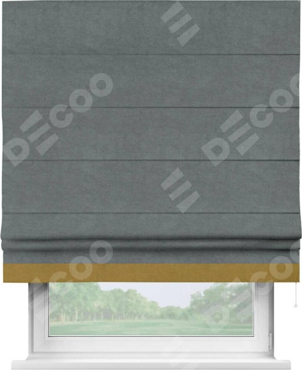 Римская штора «Кортин» с кантом Джестер, для проема, ткань вельвет серый