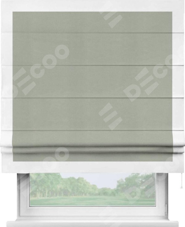 Римская штора «Кортин» с кантом Чесс, для проема, ткань вельвет cветло-серый