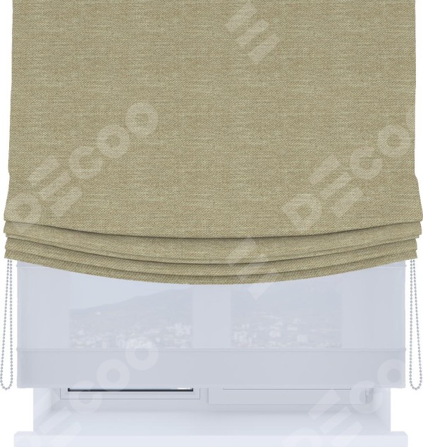 Римская штора «Кортин», день-ночь с мягкими складками, лён димаут тёмно-бежевый