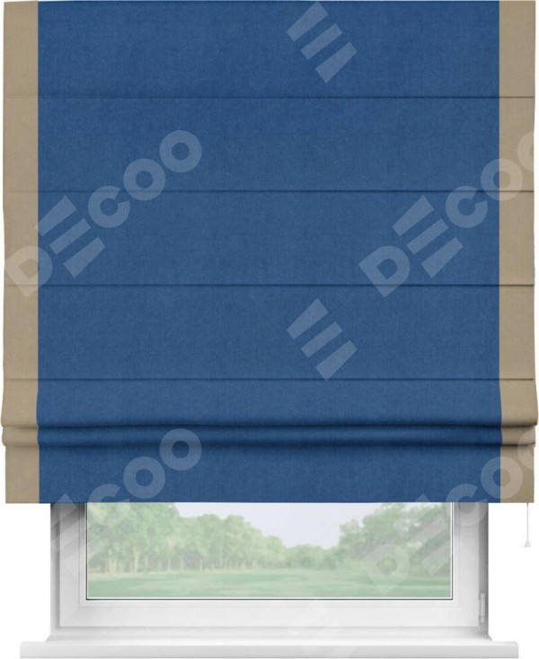 Римская штора «Кортин» с кантом Стрим Дуо, для проема, ткань вельвет синий
