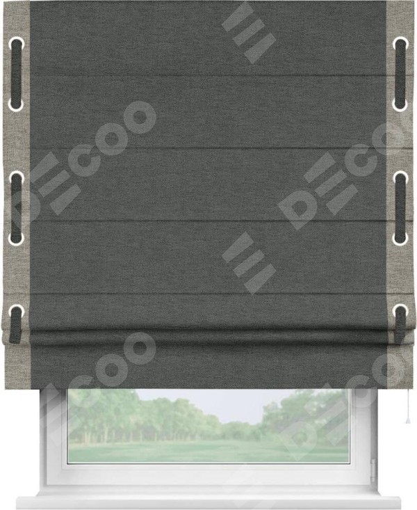 Римская штора «Кортин» с кантом Стрим Дуо (люверсы с пояском), для проема, ткань стиф димаут графит