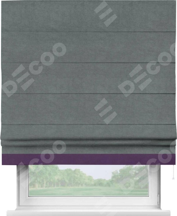 Римская штора «Кортин» с кантом Джестер, для проема, ткань вельвет серый