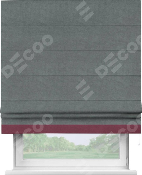 Римская штора «Кортин» с кантом Джестер, для проема, ткань вельвет серый