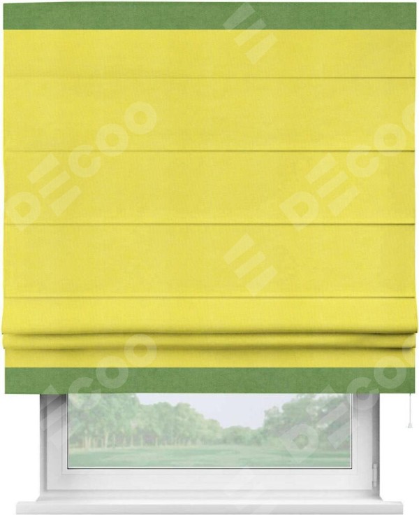 Римская штора «Кортин» с кантом Горизонт, для проема, ткань вельвет cветло-желтый