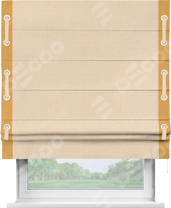 Римская штора «Кортин» с кантом Стрим Дуо (люверсы с пояском), для проема, ткань блэкаут с блеском бежевый