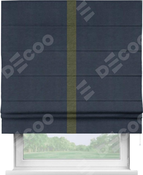 Римская штора «Кортин» с кантом Хайвэй, для проема, ткань софт однотонный тёмно-синий