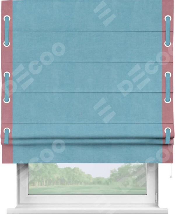 Римская штора «Кортин» с кантом Стрим Дуо (люверсы с пояском), для проема, ткань вельвет ментоловый