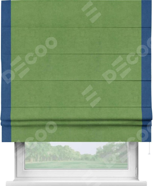 Римская штора «Кортин» с кантом Стрим Дуо, для проема, ткань вельвет салатовый
