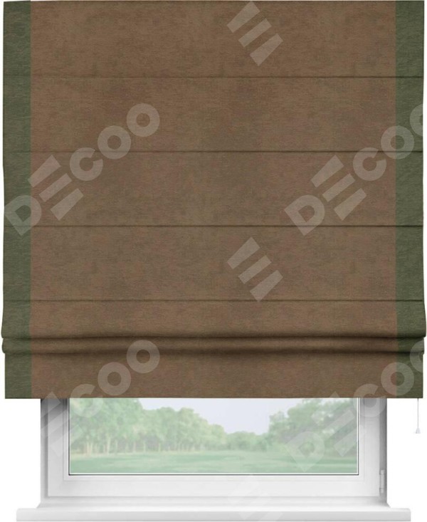 Римская штора «Кортин» с кантом Стрим Дуо, для проема, ткань софт однотонный бронзовый